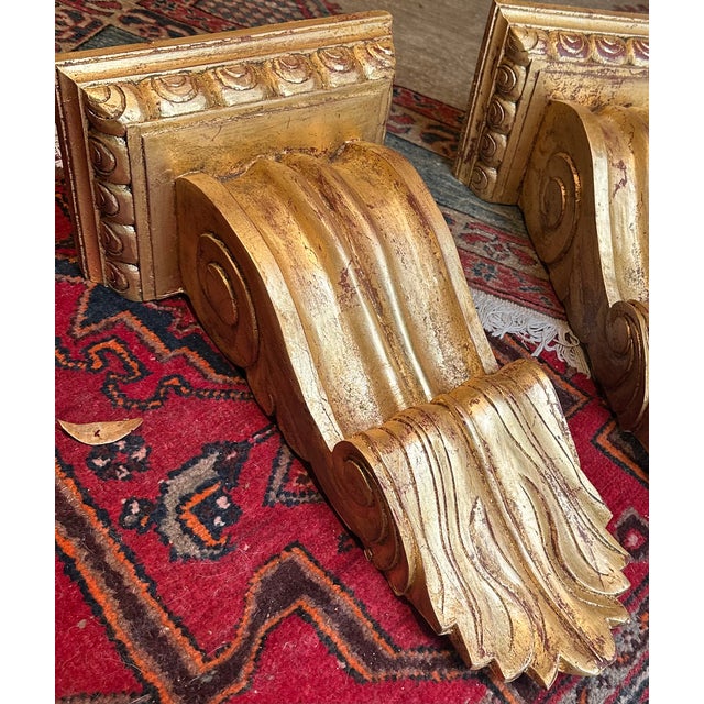 Pair of English Giltwood Wall Brackets Pair of English George II style architectural corbel wall brackets with rectangular...