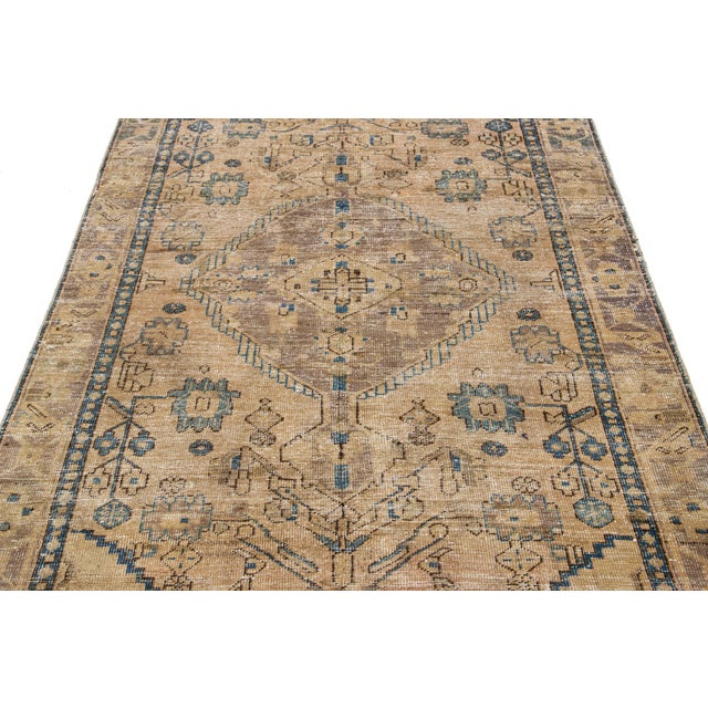 Textile Designed Vintage Distressed Persian Wool Rug in Brown For Sale - Image 7 of 8