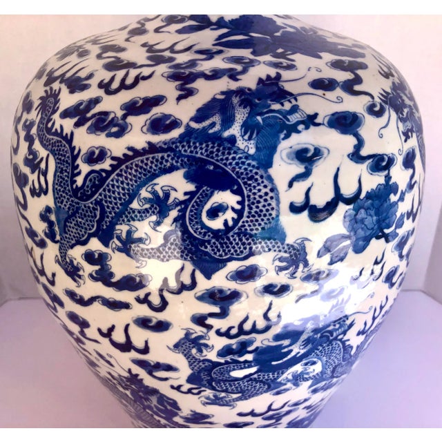 Blue 1940s Chinese Blue & White Ceramic Dragon Urn For Sale - Image 8 of 13