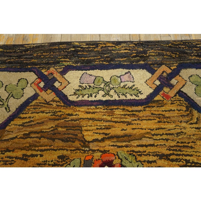 Textile 1930s Orange Arts & Crafts Floral American Hooked Rug 6' X 6' Handknotted Wool Carpet For Sale - Image 7 of 8