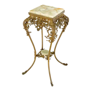 Onyx Top Ornate Gilt Brass Base Lamp Table Stand Pedestal