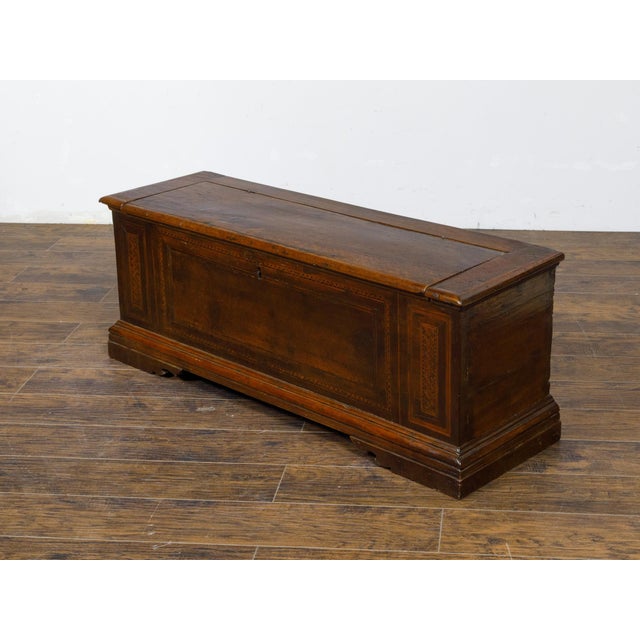 Italian 18th Century Walnut Coffer with Lift Top, Marquetry and Bracket Feet For Sale - Image 10 of 12