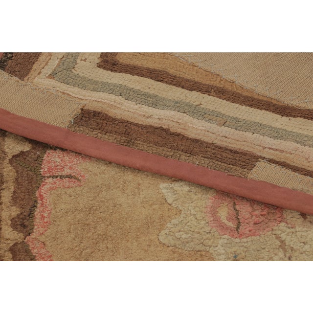 Textile Antique Hooked Rug With Brown Floral Medallion & Vine Border - Rug & Kilim For Sale - Image 7 of 7