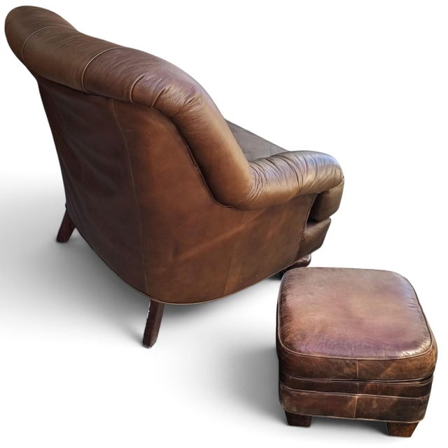Traditional Some Chairs Fill a Space. A Vintage Classic Leather Chair & Ottoman Command It. For Sale - Image 3 of 12