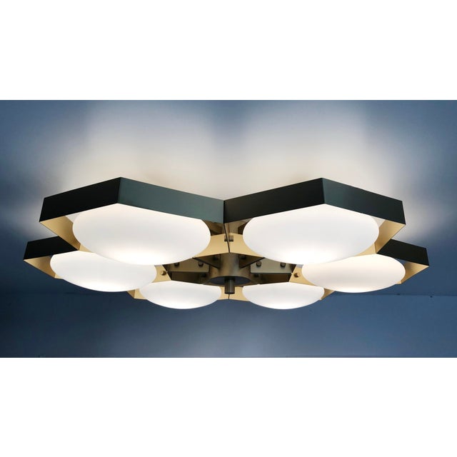 Metal 21st Century Hive Satin Brass Matte White Murano Flush Mount by Fabio LTD For Sale - Image 7 of 9