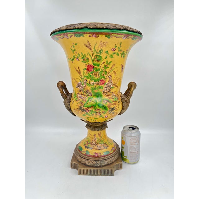 Vintage yellow Chinese export porcelain vase featuring a Hua Rong Tang Zhi mark on the bottom. This sizeable 17” high x...