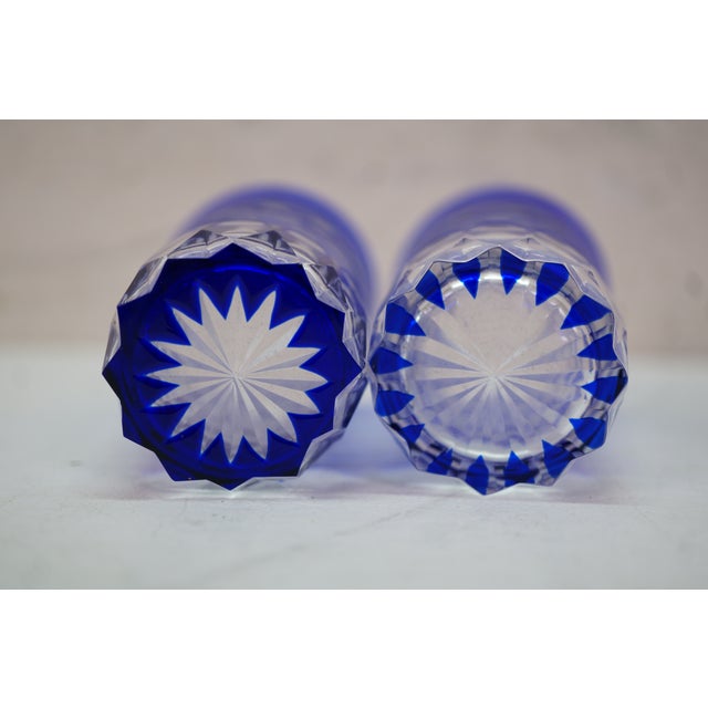 Blue Late 20th Century Bohemian Blue Cut to Clear Crystal Polka Dot Shot Glasses Tumblers - Set of 5 For Sale - Image 8 of 11