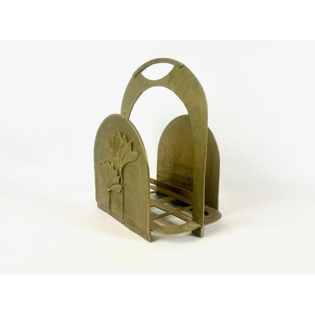 Brutalist Brass Magazine Rack with Floral Elements, 1970s For Sale - Image 12 of 12