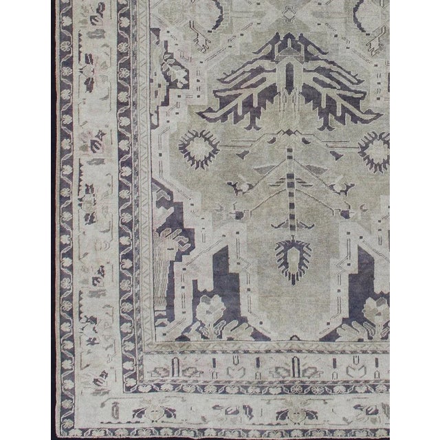 Vintage Hand Knotted Turkish Oushak Rug With Dual Medallion Design in Dark Blue and Taupe For Sale - Image 4 of 12