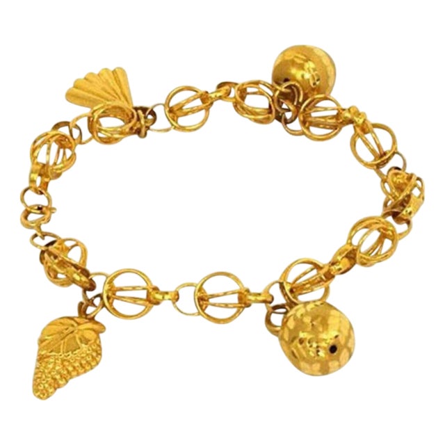 Dangling 4 Charms 21k Gold Link Bracelet For Sale
