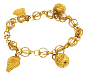 Dangling 4 Charms 21k Gold Link Bracelet