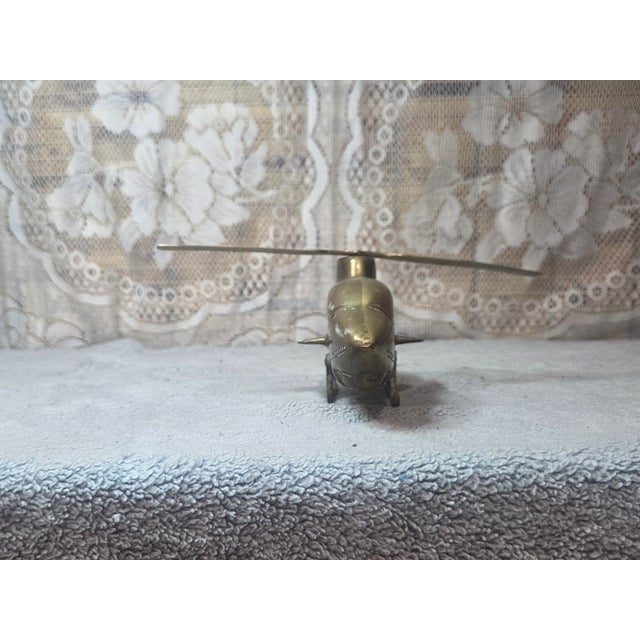 Mid-Century Modern Brutalist Style Solid Brass Military Helicopter Sculptures For Sale - Image 6 of 12