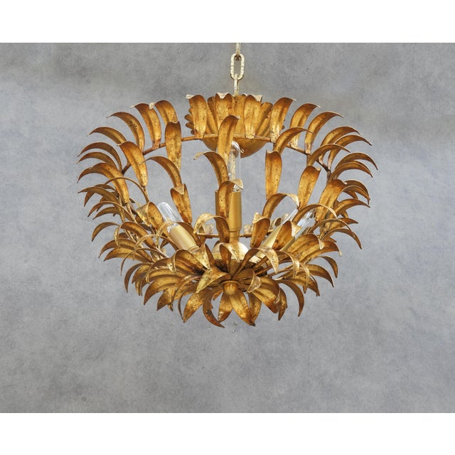 Mid-Century Modern Spanish Gilt Iron Foliage Flush Mount, 1950s For Sale - Image 4 of 7