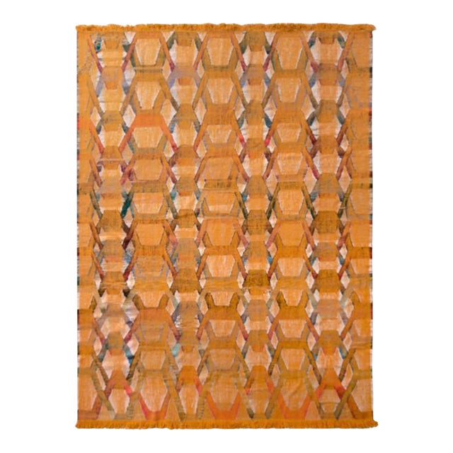 Modern Kilim Geometric Gold Orange Flat Weave by Rug & Kilim For Sale