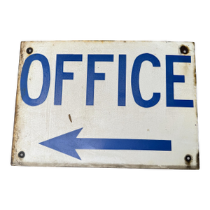 Blue & White Antique Porcelain Office W Left Arrow Advertising Sign