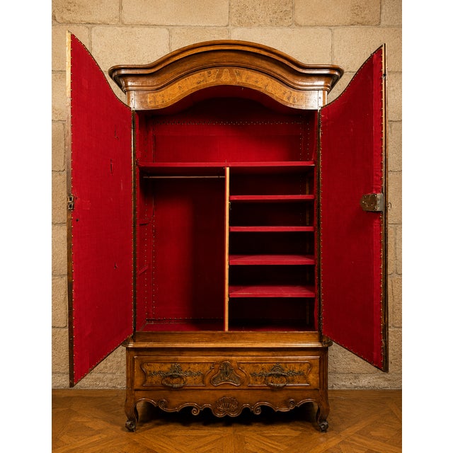 Louis XV Wedding Armoire in Marquetry and Burl Wood For Sale - Image 3 of 6