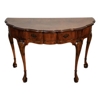 1920 Antique English Regency Burl Walnut Console Table One Drawer Accent Table For Sale