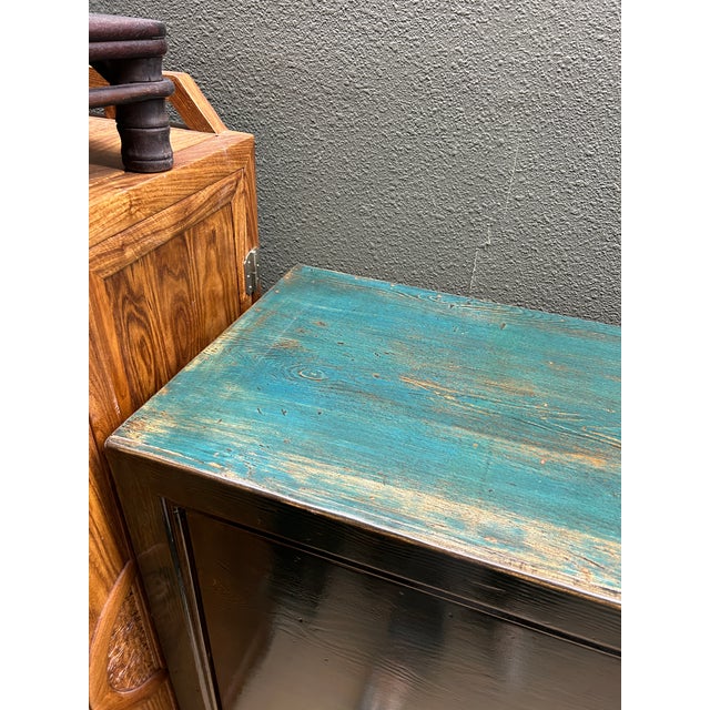 Dark Green Distressed Dark Teal Blue Green Doors Credenza Sideboard Console Table For Sale - Image 8 of 10