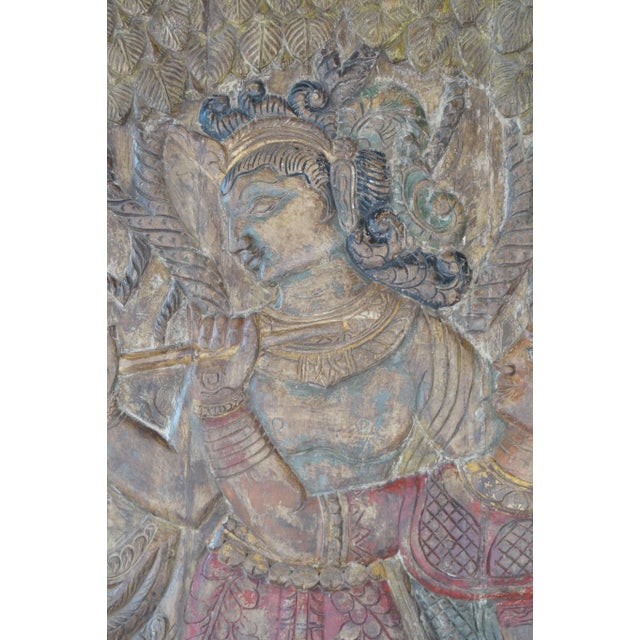 1920s Vintage Radha Krishna Carved Wall Panel – Colorful Indian Art Barn Door Décor 96x40 For Sale - Image 5 of 10