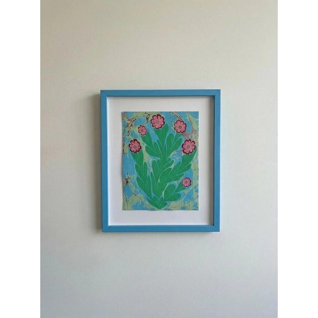 Unique, one of a kind and original Ebru flower paintings with a marbled background by artist, ByMelvin.