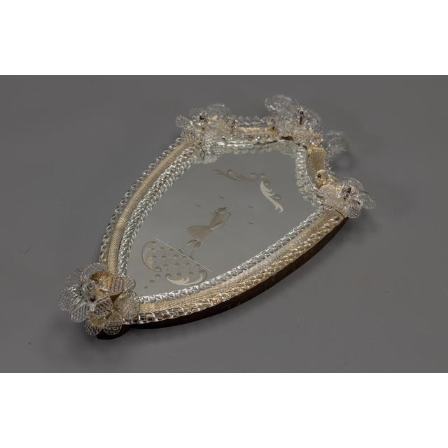 Italian Venetian Wall Mirror with Glass Frame and Candleholder, 1930s For Sale - Image 6 of 18