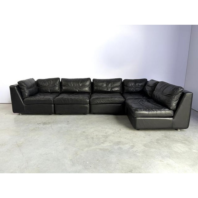 Vintage Black Leather Modular Sofa, 1970s, Set of 5 For Sale - Image 12 of 13
