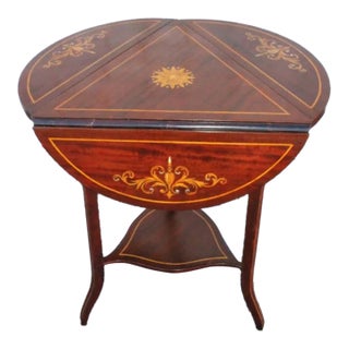 Inlaid Triangular Drop Leaf Side Accent Table For Sale