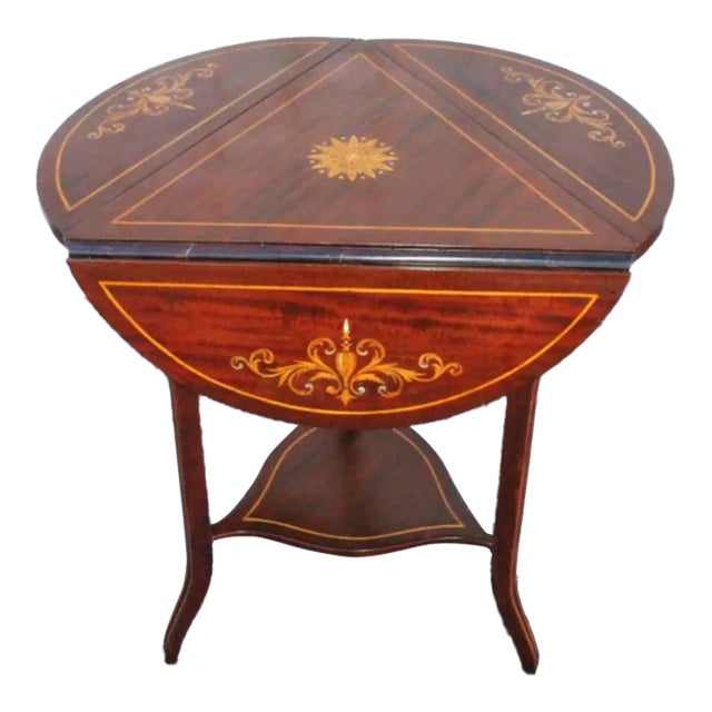 Inlaid Triangular Drop Leaf Side Accent Table For Sale
