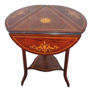 Inlaid Triangular Drop Leaf Side Accent Table