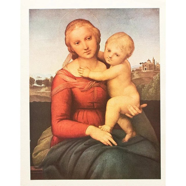 A beautiful reproduction print in full color of painting "Small Cowper Madonna" by Raphael. Comes from a vintage art...