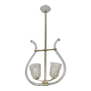 1940s Amazing 2 Light Clear Rostrato Murano Glass Chandelier by Barovier & Toso For Sale
