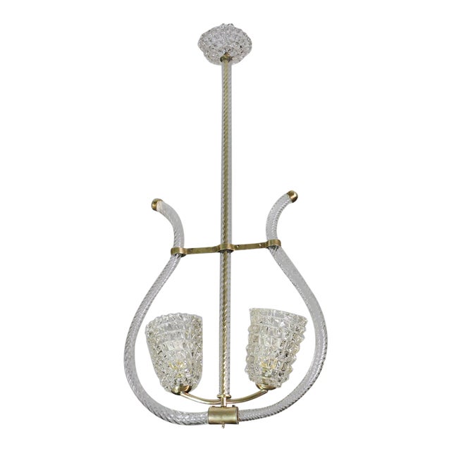 1940s Amazing 2 Light Clear Rostrato Murano Glass Chandelier by Barovier & Toso For Sale