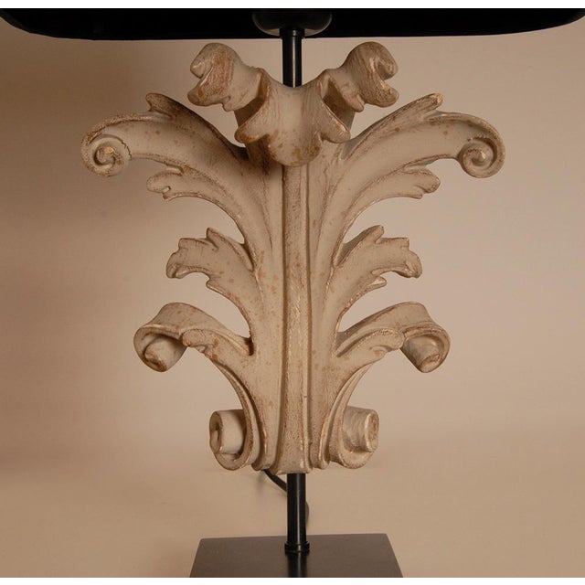 French Provincial Vintage Table Lamps French Country Taupe Carved Wood Acanthus Leaf Tariff Free Delivery - A Pair For Sale - Image 3 of 12