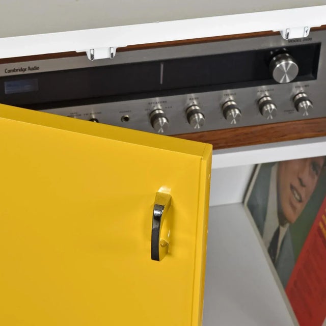 Yellow Restored 1970s Yellow and White Broyhill Chapter One Record Media Cabinet For Sale - Image 8 of 14