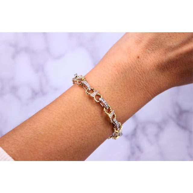 Metal Diamond Horse Shoe Pave Link Layered Rope Fashion 14 Karat Yellow Gold Bracelet For Sale - Image 7 of 13