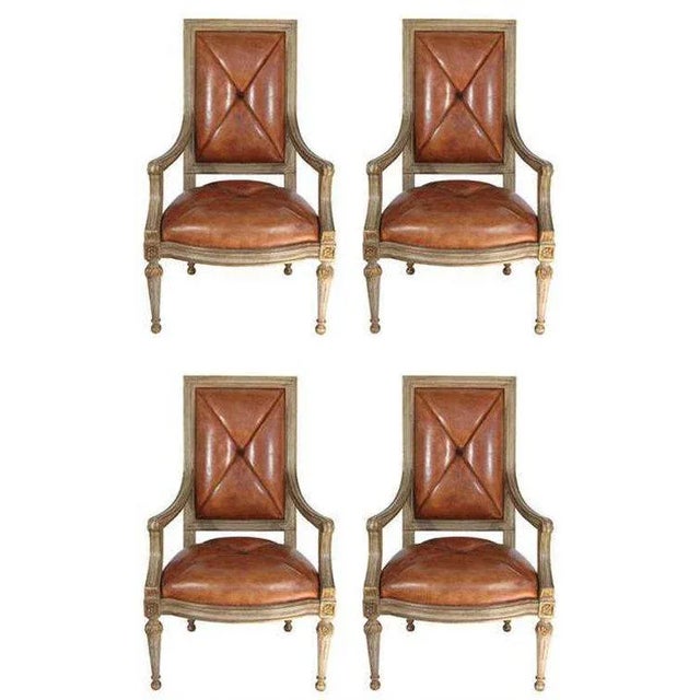 Pair of Hendrix Allardyce painted giltwood and painted arm chairs *priced as a pair (four available)