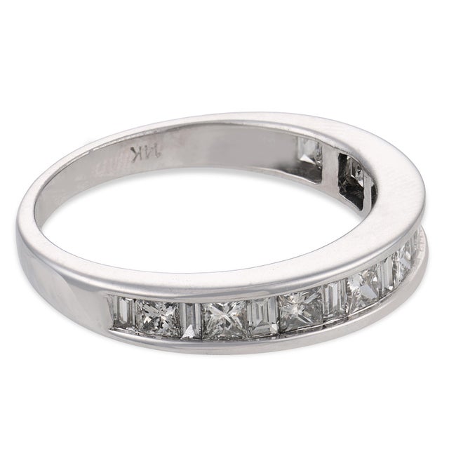 Vintage Diamond 14k White Gold Half Eternity Band, Size 8 For Sale - Image 4 of 6