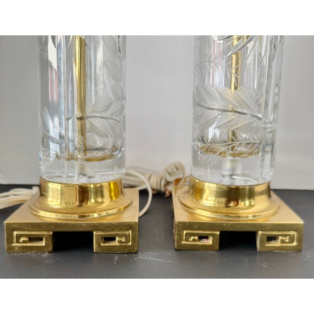 Art Deco Vintage Art Deco Dresden Cut Crystal Lamps Pair For Sale - Image 3 of 6