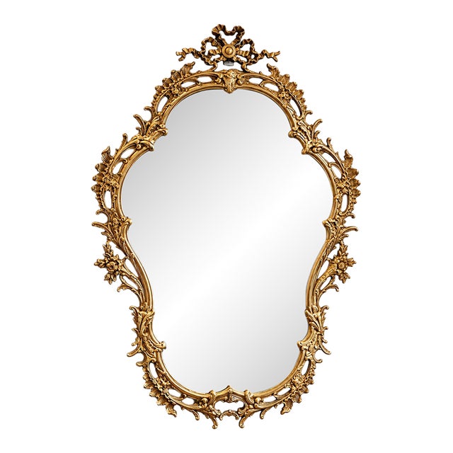 Ornate French Baroque Wall Mirror – Hand-Carved Gilded Frame With Vintage European Elegance For Sale