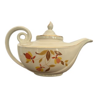Vintage Hall's Superior China Jewel Tea Autumn Leaf Aladdin Teapot With Original Infuser, Circa 1940s For Sale