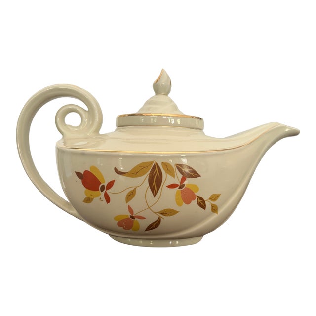 Vintage Hall's Superior China Jewel Tea Autumn Leaf Aladdin Teapot With Original Infuser, Circa 1940s For Sale