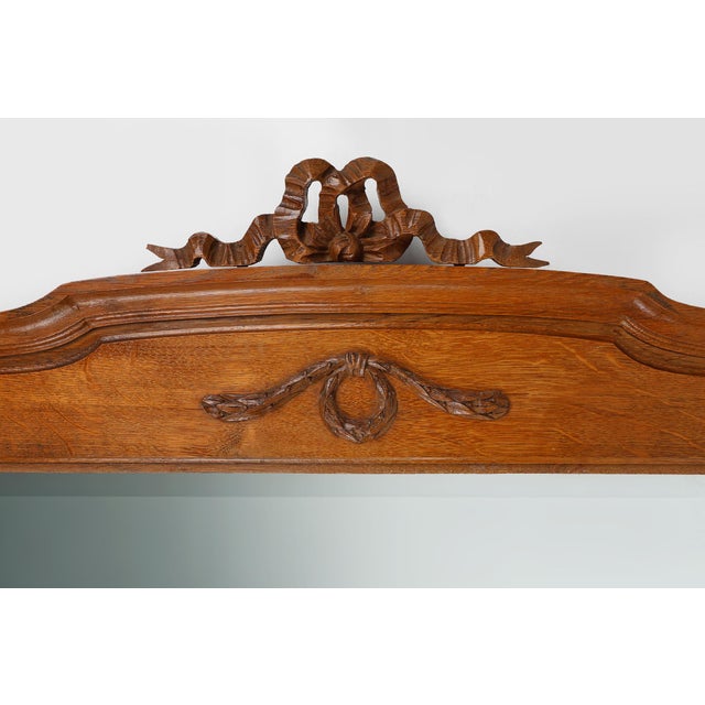 Mid-Century Modern Art Deco Mirror in Oak with Carved Decorations and Facet Cut Mirror, 1930s For Sale - Image 3 of 12