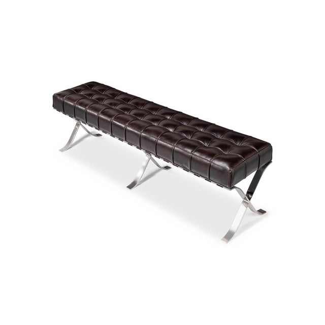 Brown Mid Century Modern Style Leather Bench For Sale - Image 10 of 12