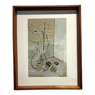 Vintage 1950s Still Life Mixed Media Collage by Ruth Aizuss Migdal For Sale