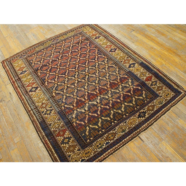 Traditional 1900s Blue Navy Diamond Antique Caucasian Shirvan Rug 4' X 4'8" Handknotted Wool Carpet For Sale - Image 3 of 9
