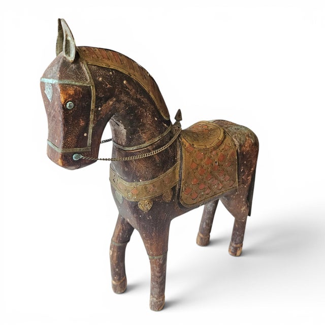 Vintage Anglo-Indian Brass Clad Marwari Horse Sculpture For Sale - Image 4 of 18