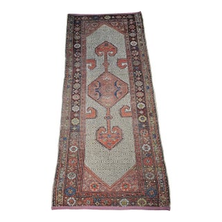 Antique Persian Malayer Rug, Handwoven Geometric Pattern, Camelhair & Burgundy, 3’ X 7’ For Sale