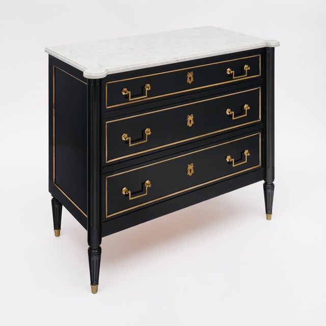 French French Petite Chest of Drawers With Marble Top For Sale - Image 3 of 9
