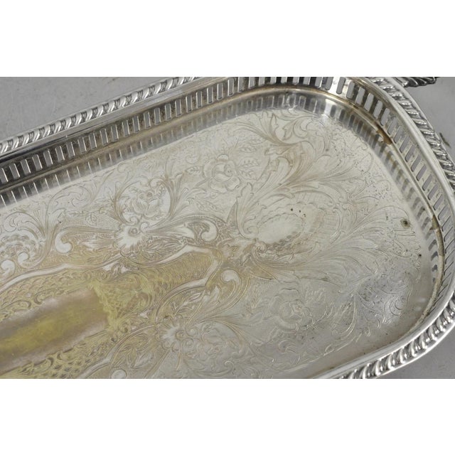 Vintage Amston Victorian Silver Plated Narrow Bar Tray Serving Platter For Sale - Image 9 of 13