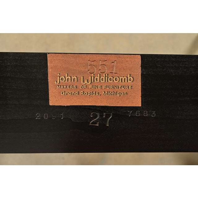 John Widdicomb Mid-Century Modern Hollywood Regency Black Lacquer and Brass Console Table, Newly Refinished For Sale - Image 9 of 9